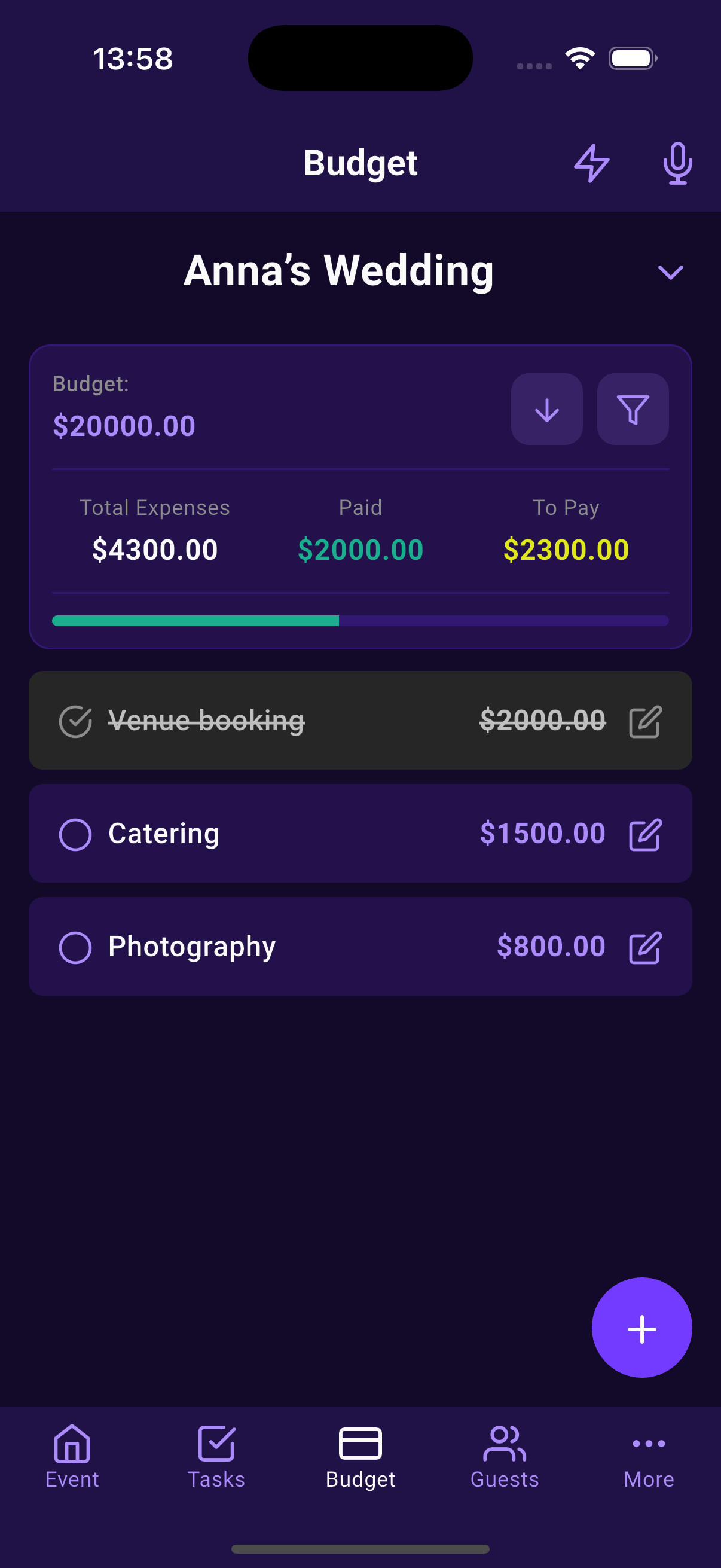 Budget screenshot